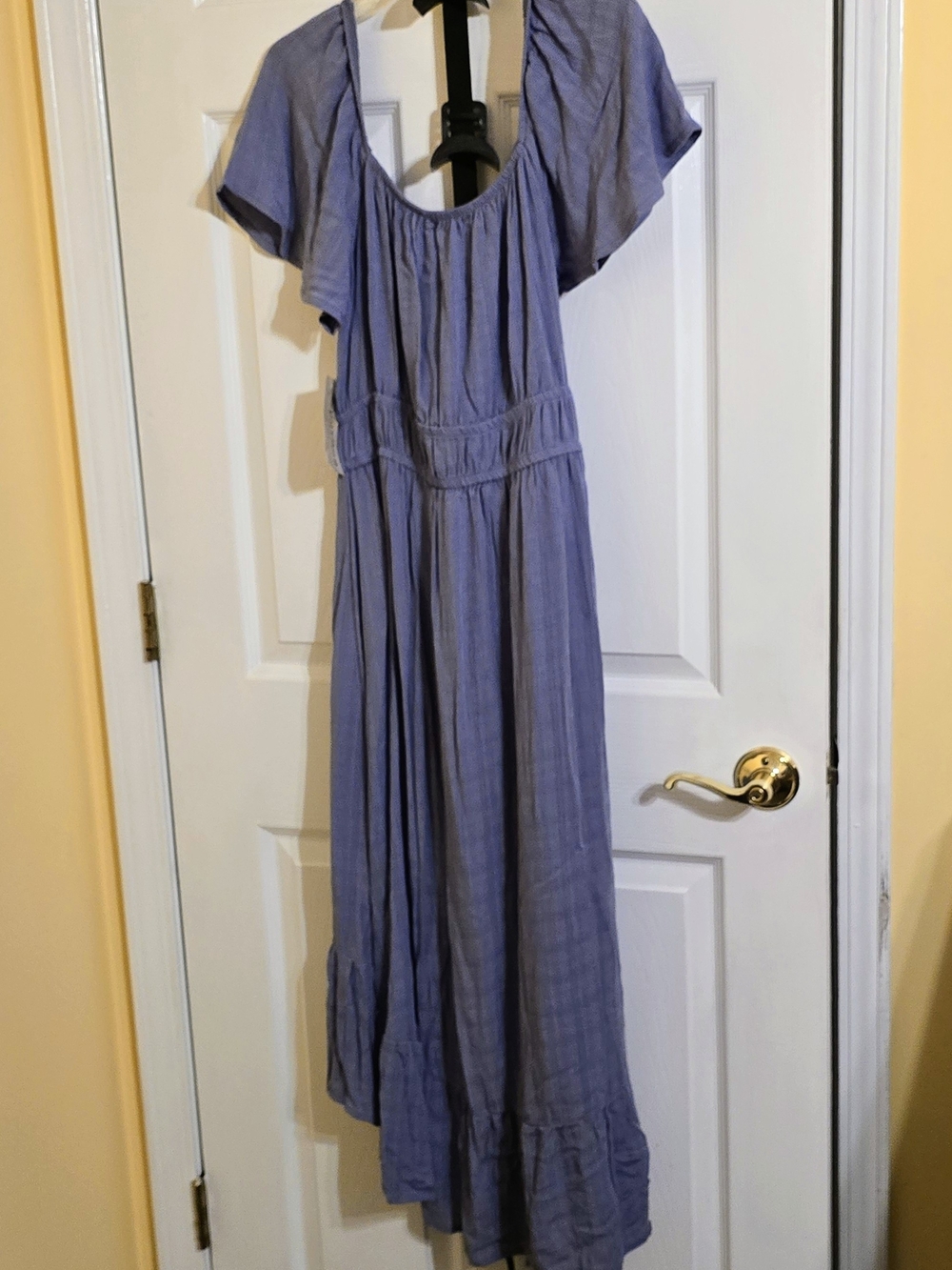 Rewind Periwinkle Hi/Low Maxi Dress with Off Shoulder Flutter Sleeves